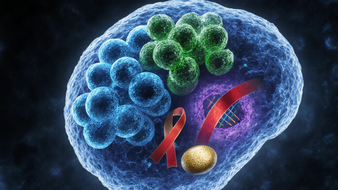 Illustration of cyclosporine binding cyclophilin and blocking calcineurin in a T‑cell.