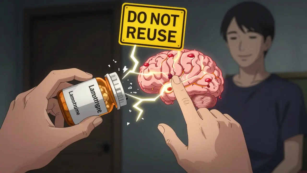 A hand reaching for a pill triggers a lightning explosion of inflammation in the nervous system, with a 'DO NOT REUSE' warning glowing above.